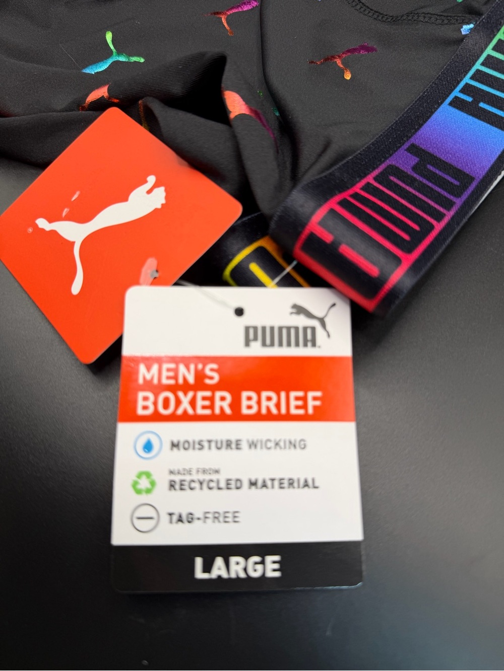 Puma Black Boxer Brief with Rainbow PUMA Logo Waistband